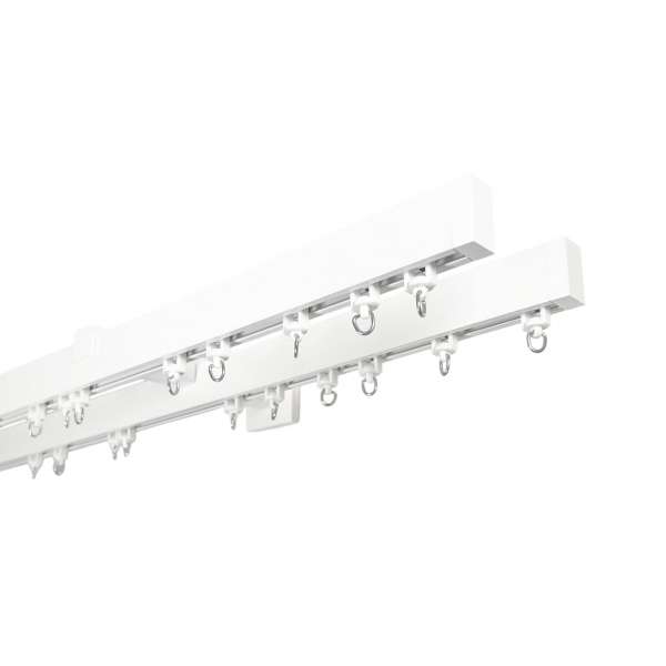 Alu-Gardinenstange mit Innenlauf, 2-läufig, Farbe: Weiß (Wandmontage)