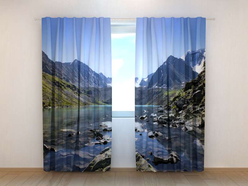 Fotovorhang Maßanfertigung Fotogardinen "Bergsee" Vorhang 3D Fotodruck 