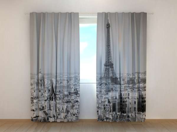 Fotogardine aus Chiffon Paris schwarz weiss Vorhang Fotodruck Maßanfertigung 