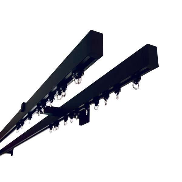 Alu-Gardinenstange mit Innenlauf, 2-läufig, Farbe: Schwarz (Wandmontage)