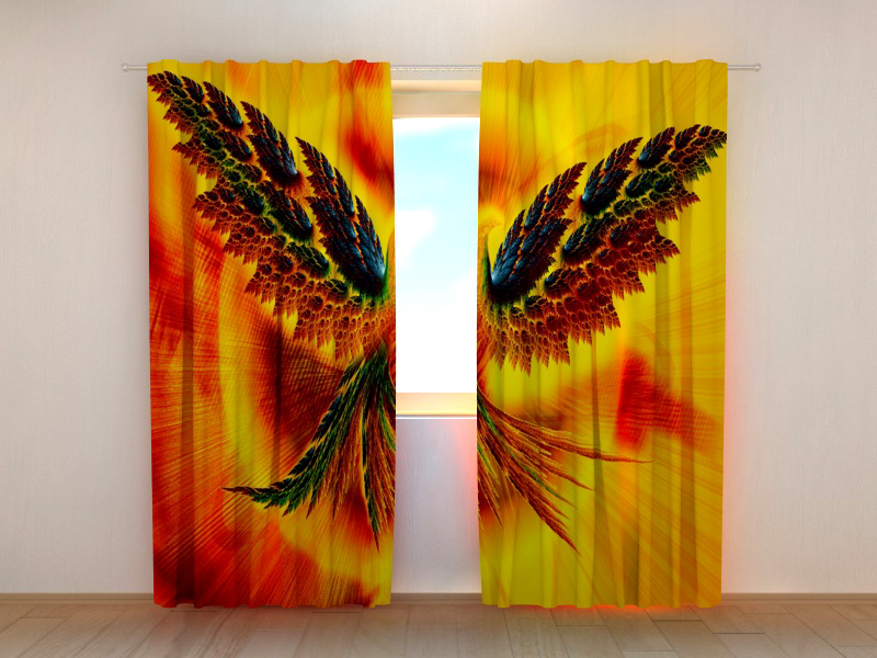 Maßanfertigung Fotovorhang Fotogardinen "Feuervogel" Vorhang 3D Fotodruck 